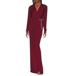 New L’Agence Thea Twist Front Knit Long Maxi Column Dress Black Cherry Red SZ 6